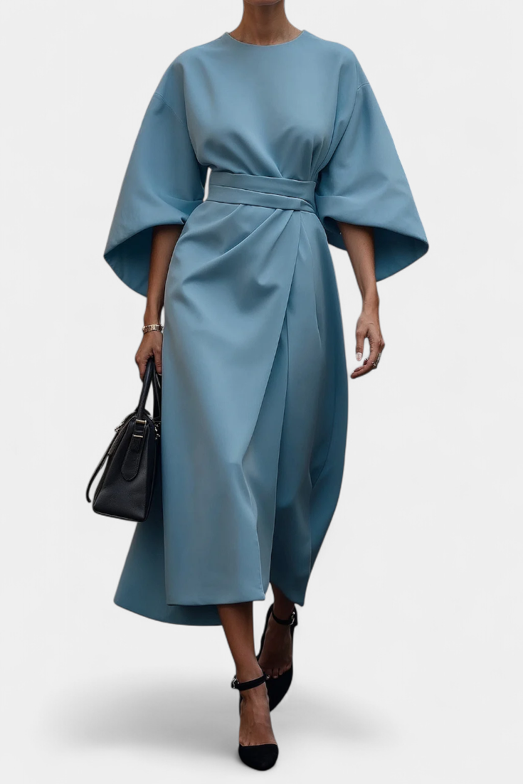 Women's Lantern Sleeve Fitted-Waist Dress - Light Blue