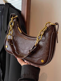 Women's Shoulder Bag with Chain Detail - Coffee