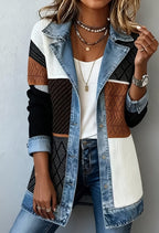 Women's Elegant Patchwork Denim Jacket - Multicolor