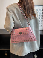 Women's Studded Flap Shoulder Bag with Chain