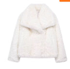 Women's Faux Fur Lapel Coat Warm Padded Winter Coat - White