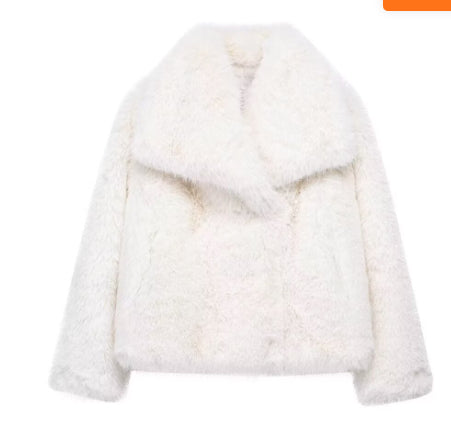 Women's Faux Fur Lapel Coat Warm Padded Winter Coat - White