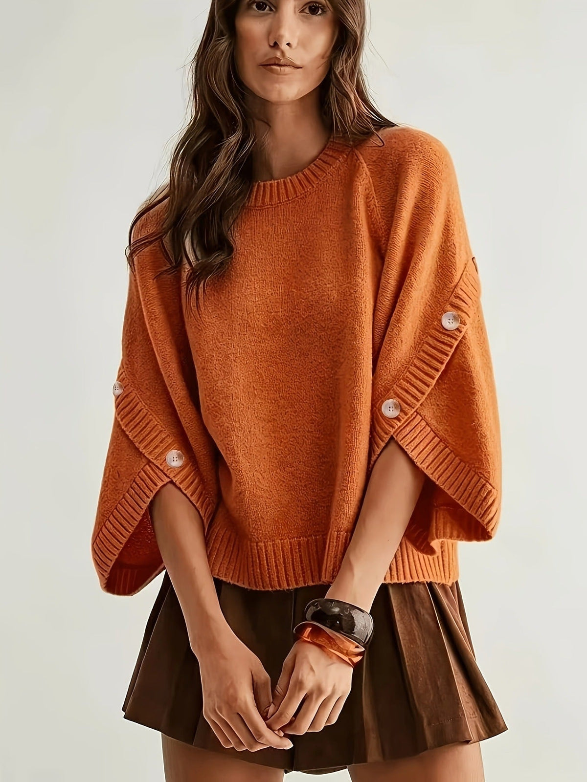 Women's Wool Crew Neck Sweater - Orange Red