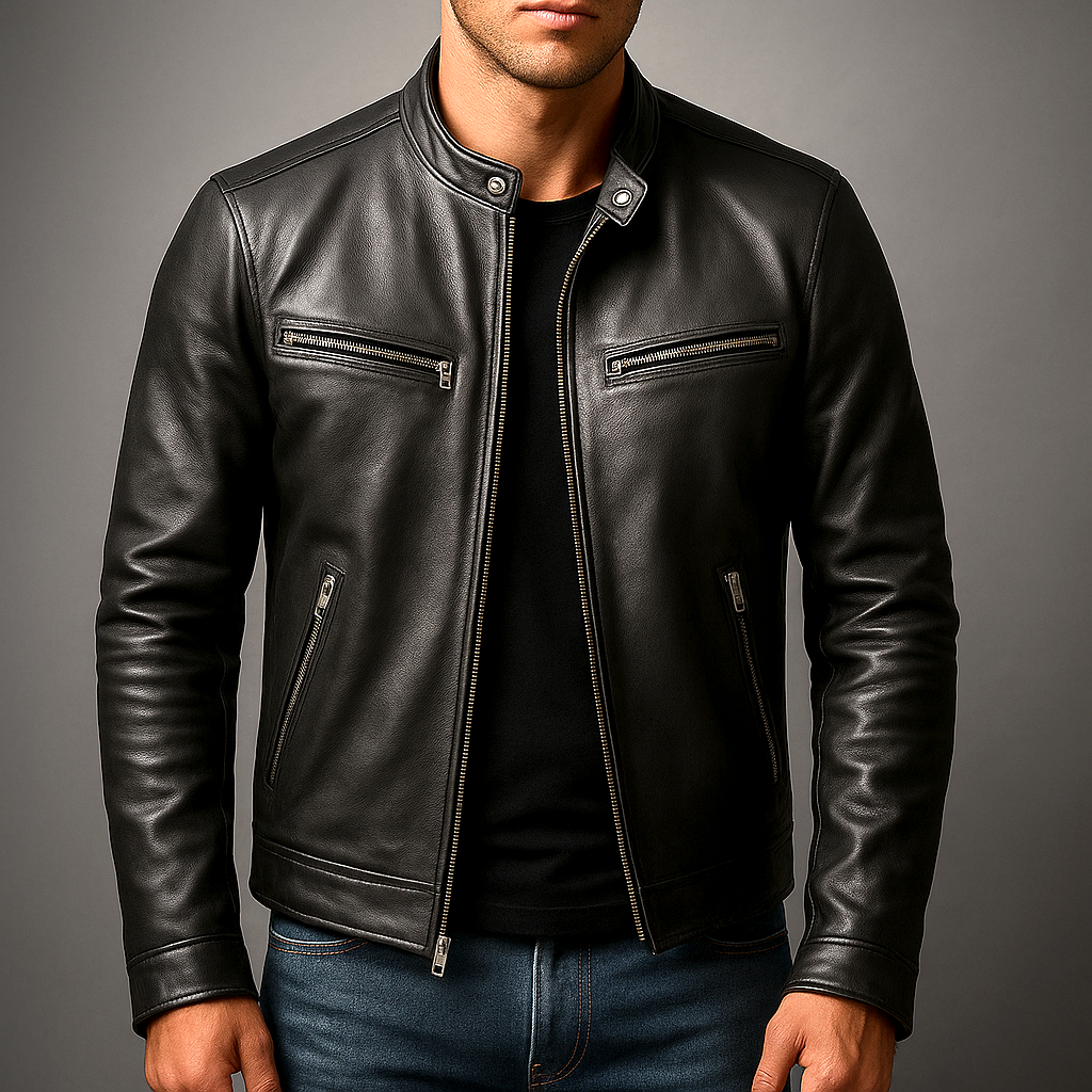Men's Vintage Leather Jacket - Black