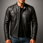 Men's Vintage Leather Jacket - Black