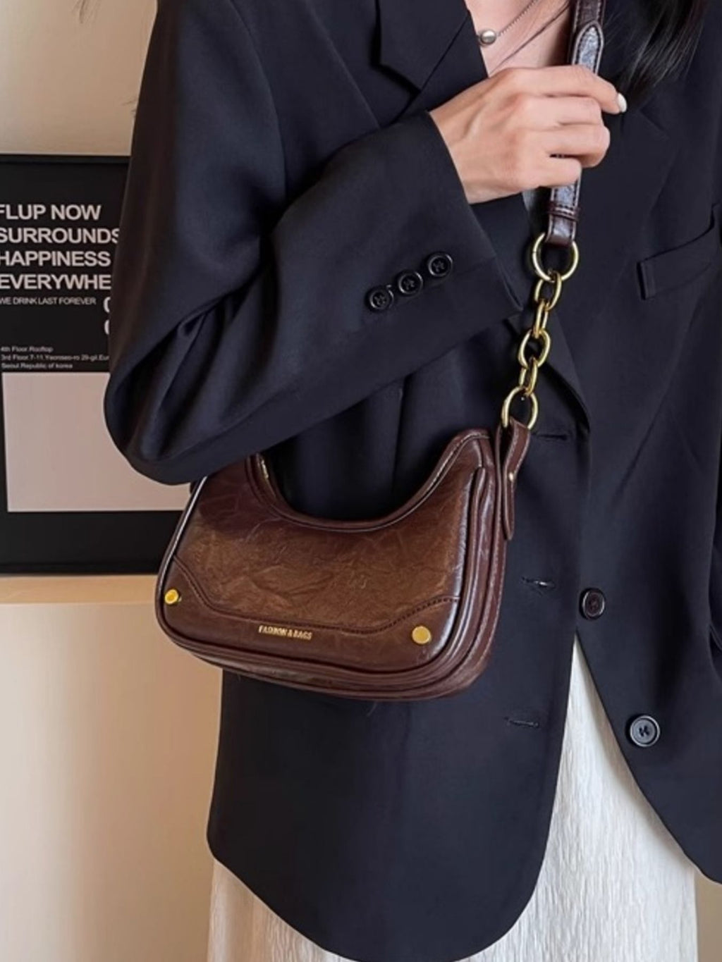 Women's Shoulder Bag with Chain Detail