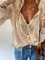 Women's Lace Tie-Neck Blouse