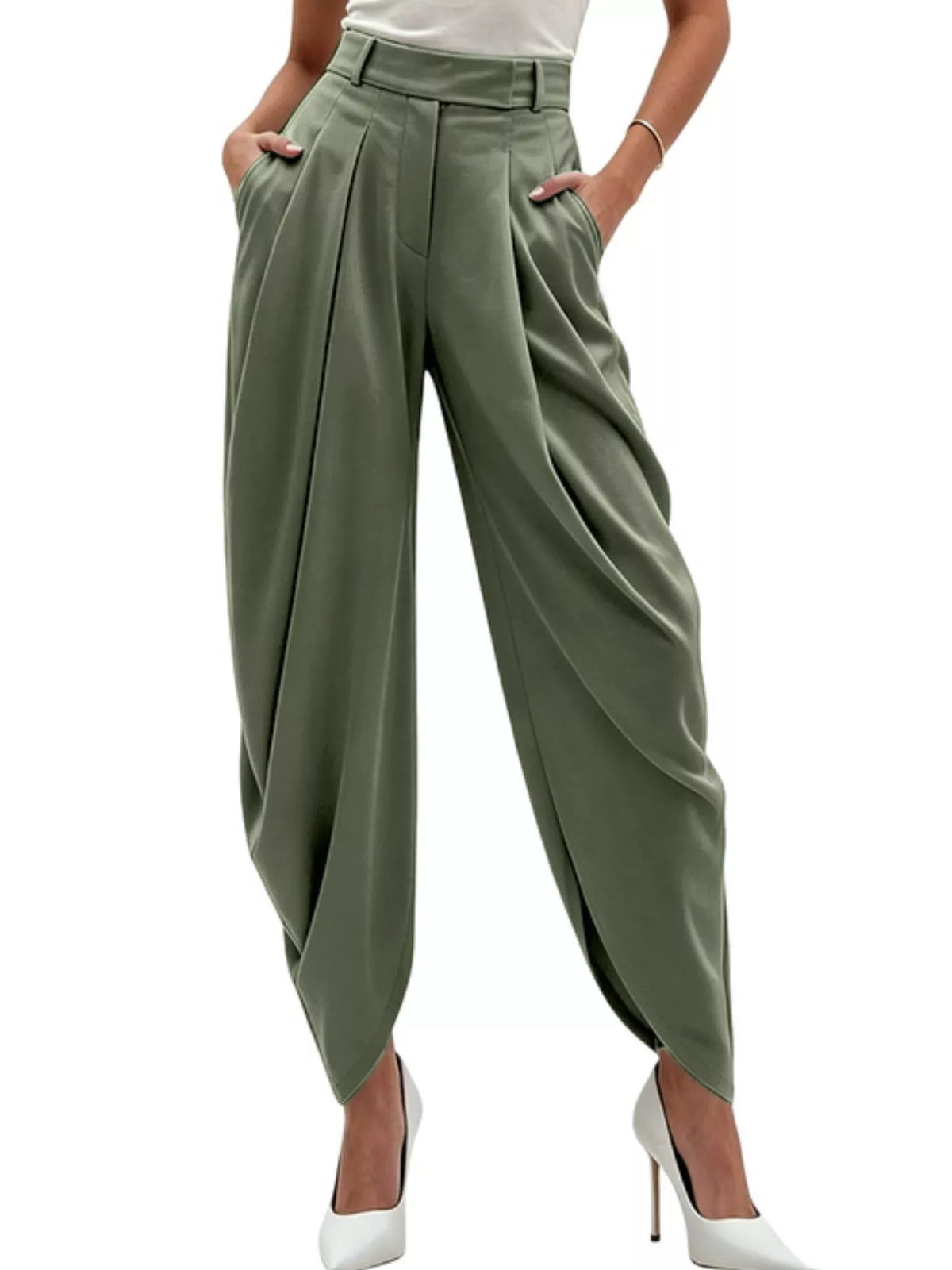 Women's High-Rise Flowy Wide-Leg Pants - Army Green
