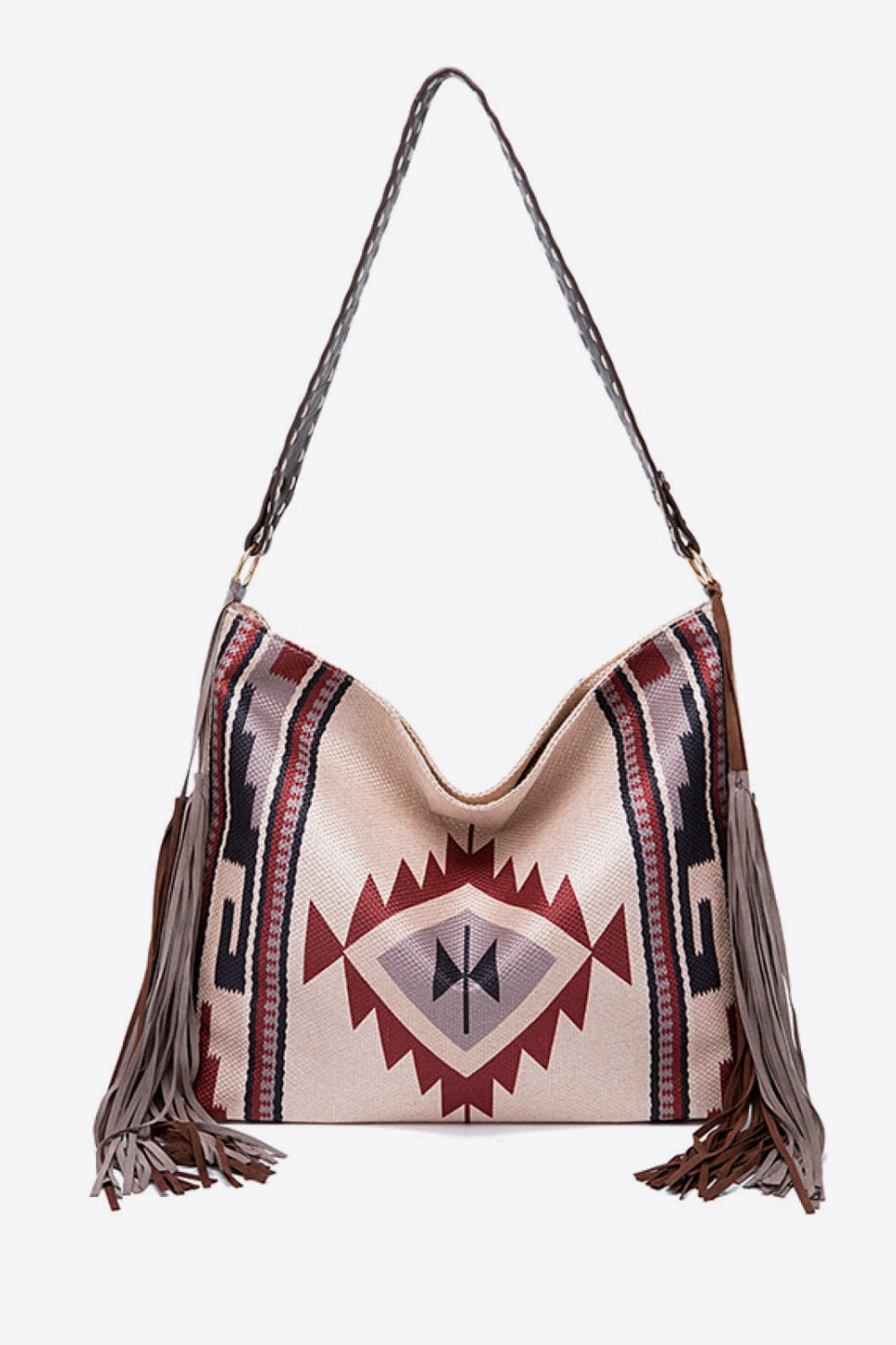 Women's Geometric Print Canvas Tote Bag - Beige