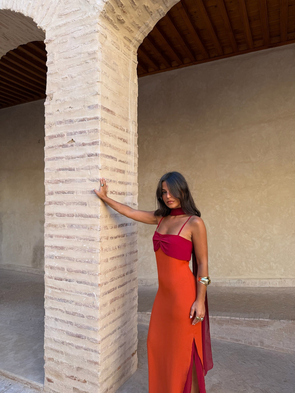 Women's Orange and Red Printed Dress