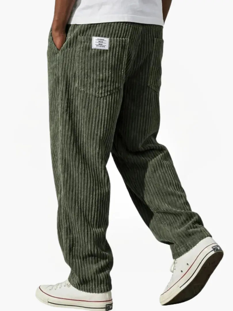 Men's Corduroy Pants with Elastic Waist - Green