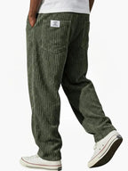Men's Corduroy Pants with Elastic Waist - Green