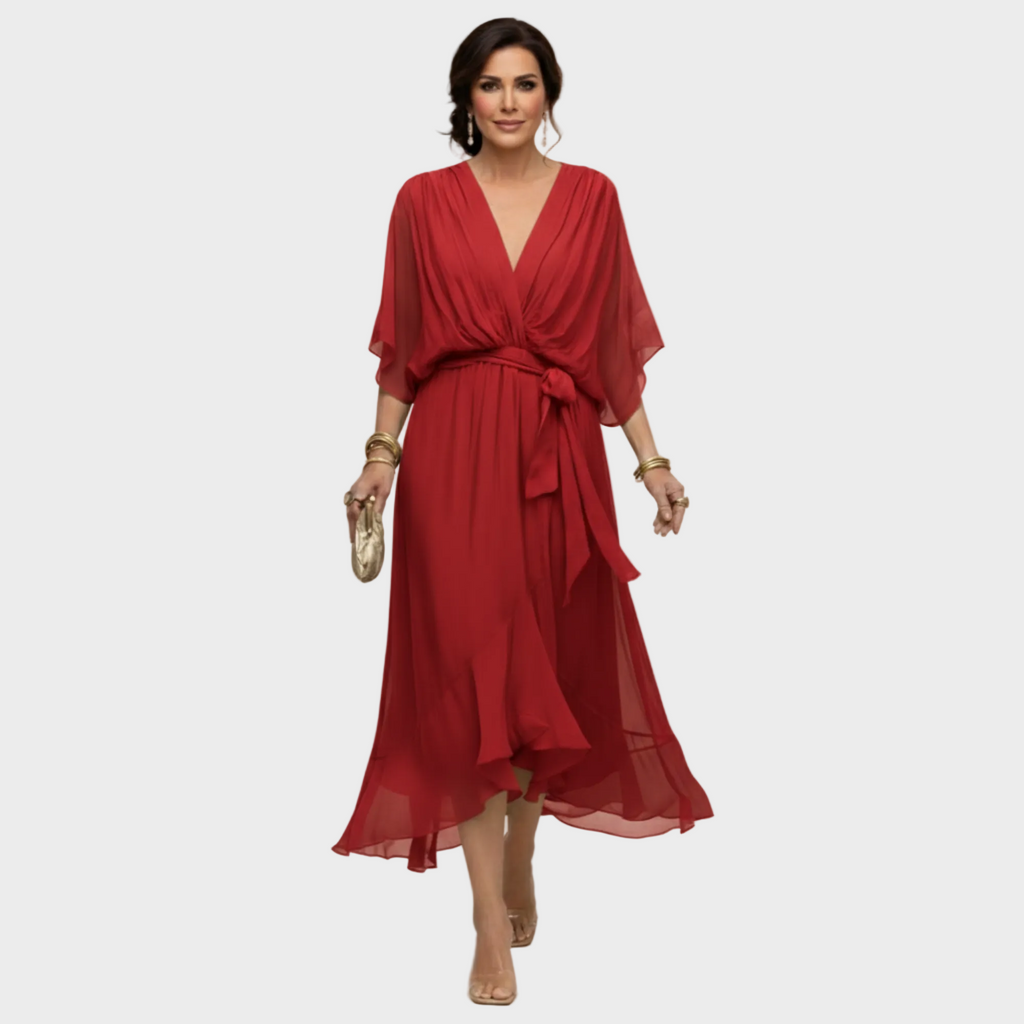 Women's V-Neck Dress - Red