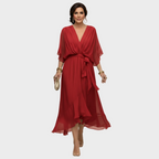 Women's V-Neck Dress - Red