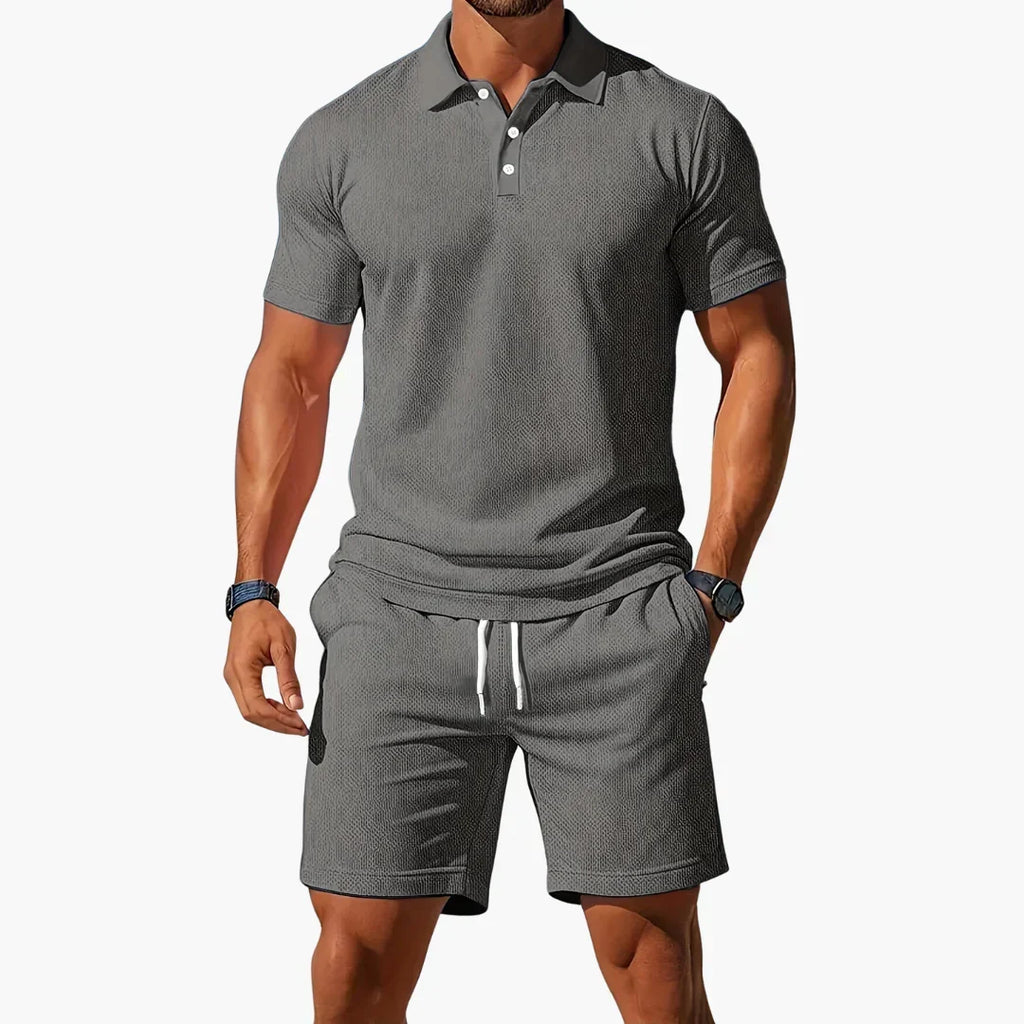 Men's Elegant Polo Shirt Set - Light Gray