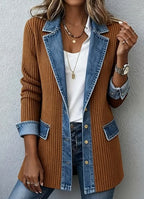 Women's Elegant Patchwork Denim Jacket - Brown