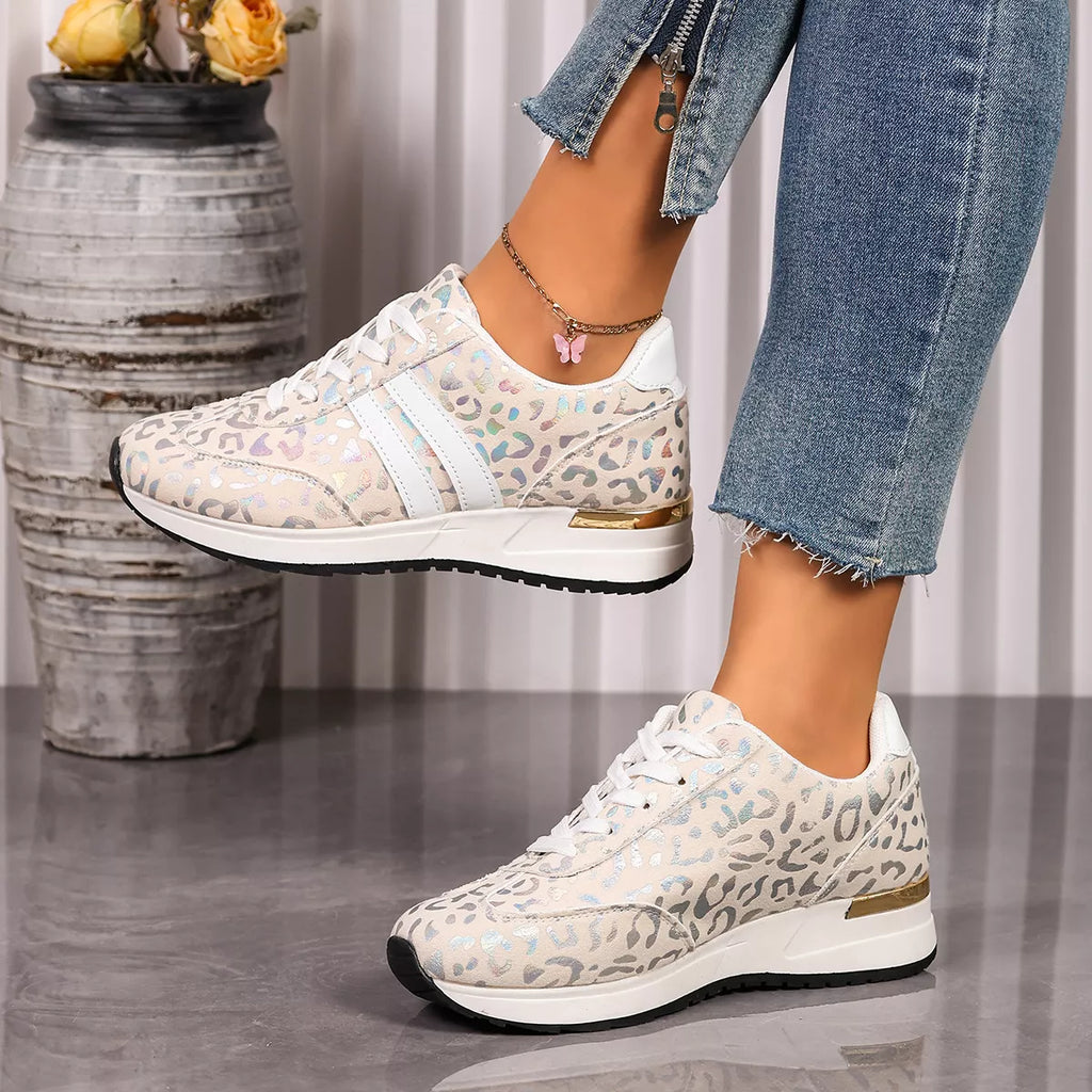 Women's Leopard Print Lace-Up Sneakers - Multicolor Leopard