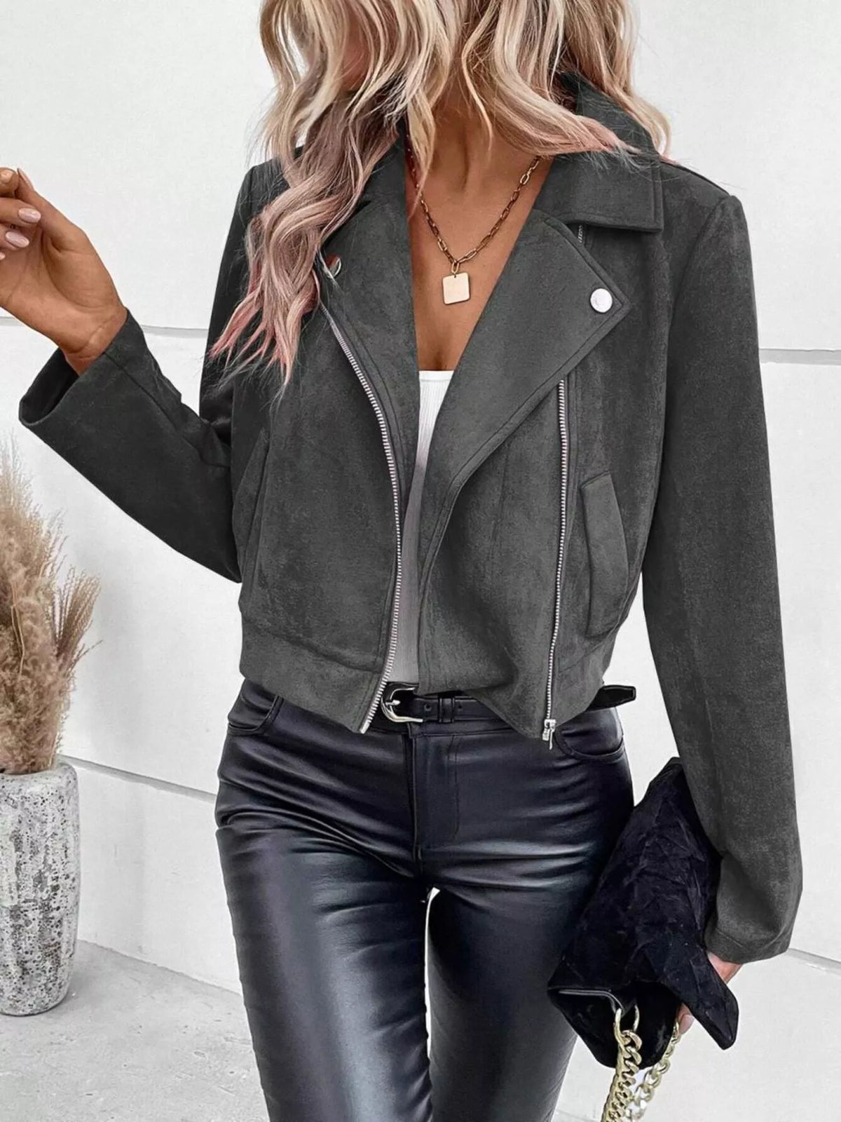 Women's Cropped Zip-Up Jacket - Gray