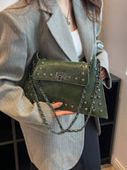 Women's Studded Flap Shoulder Bag with Chain
