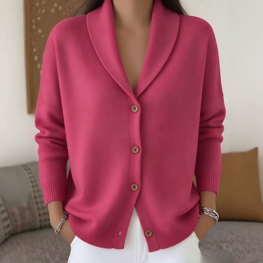 Women's Soft Knit Lapel Cardigan - Pinkish Red