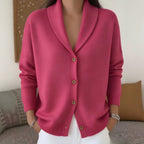 Women's Soft Knit Lapel Cardigan - Pinkish Red