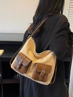 Women's Buckle Shoulder Bag with Pocket - Ivory