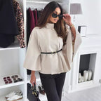Women's Turtleneck Wool Poncho with Belt