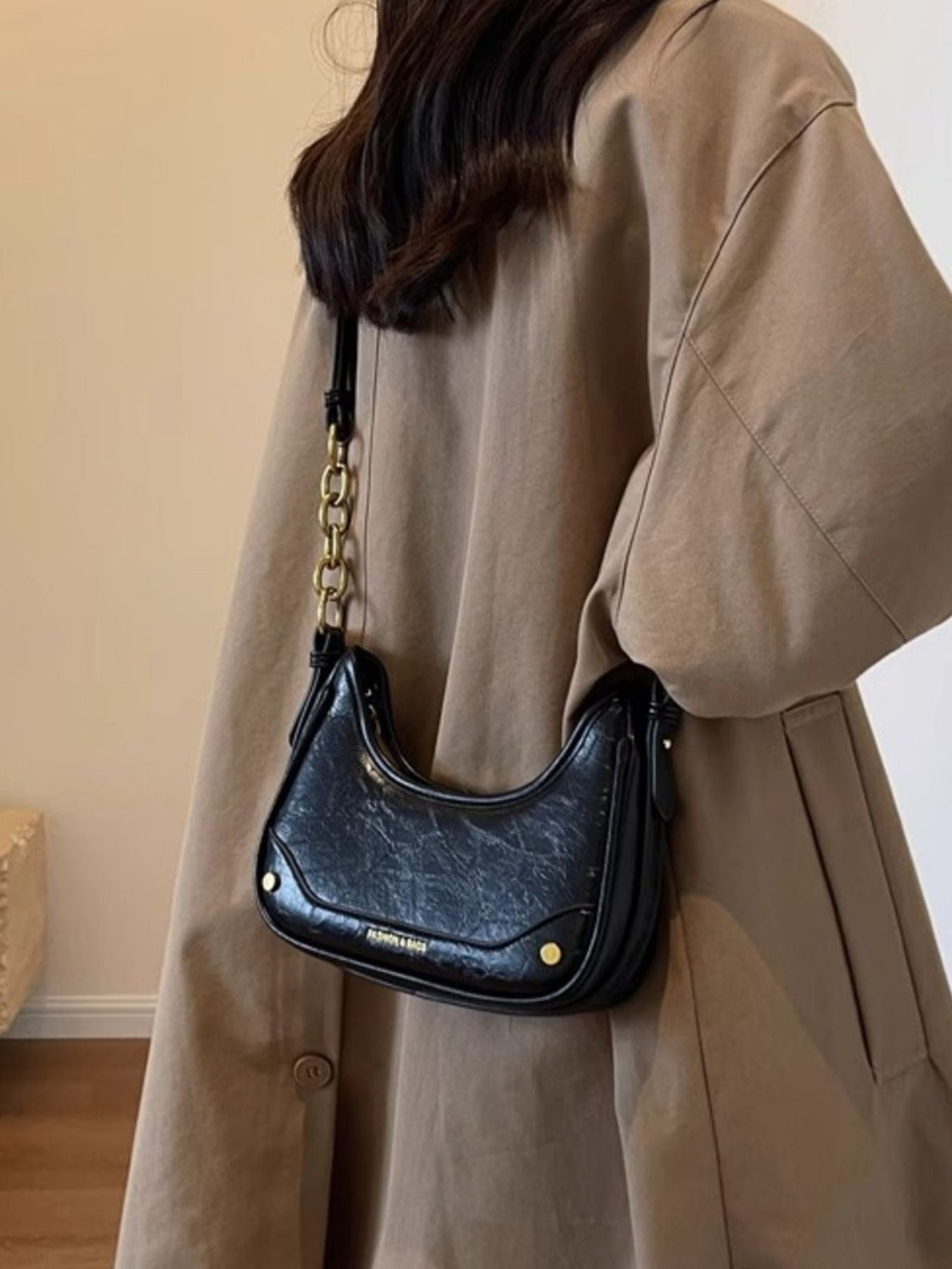 Women's Shoulder Bag with Chain Detail