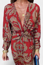 Women's V-Neck Knot-Front Maxi Dress - Red