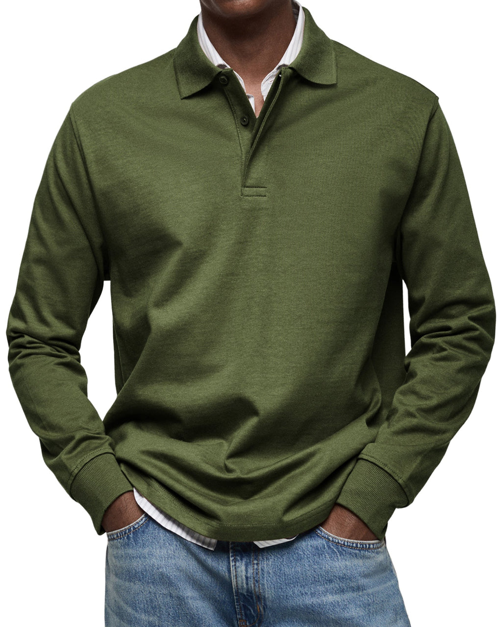 Men's Long Sleeve Polo Shirt - Dark Green