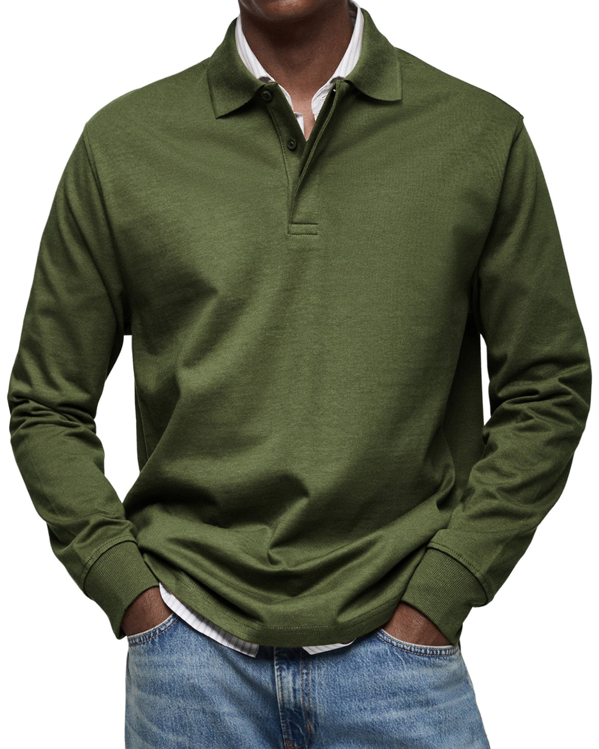 Men's Long Sleeve Polo Shirt - Dark Green