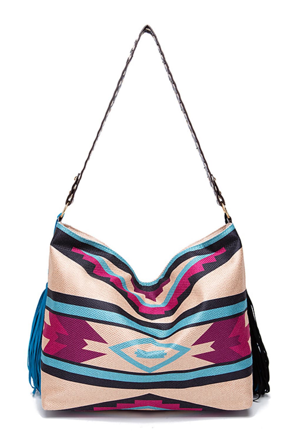 Women's Geometric Print Canvas Tote Bag - Dark Purple