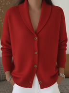 Women's Soft Knit Lapel Cardigan - Burgundy