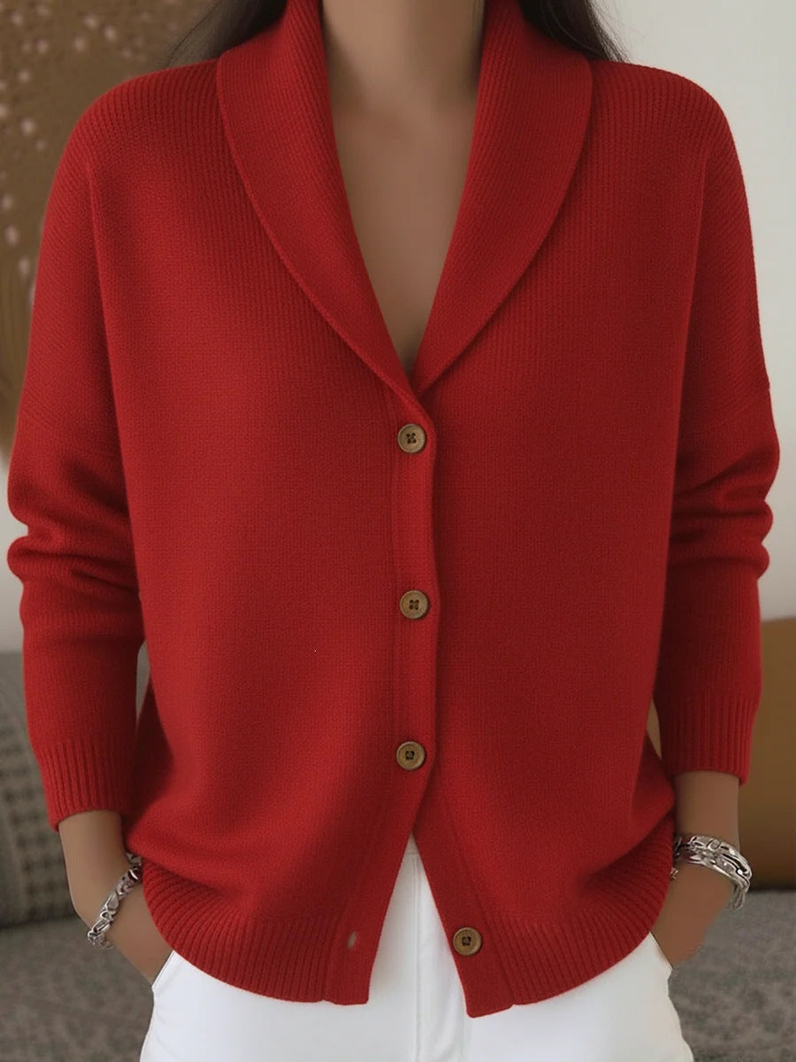 Women's Soft Knit Lapel Cardigan - Burgundy
