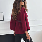 Women's Turtleneck Wool Poncho with Belt