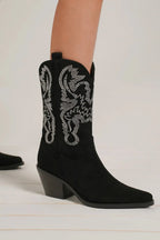 Women's Pointed-Toe Boots with Crystal Details - Black