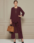 Women's 3-Piece Set Cardigan, T-Shirt and Pants - Burgundy