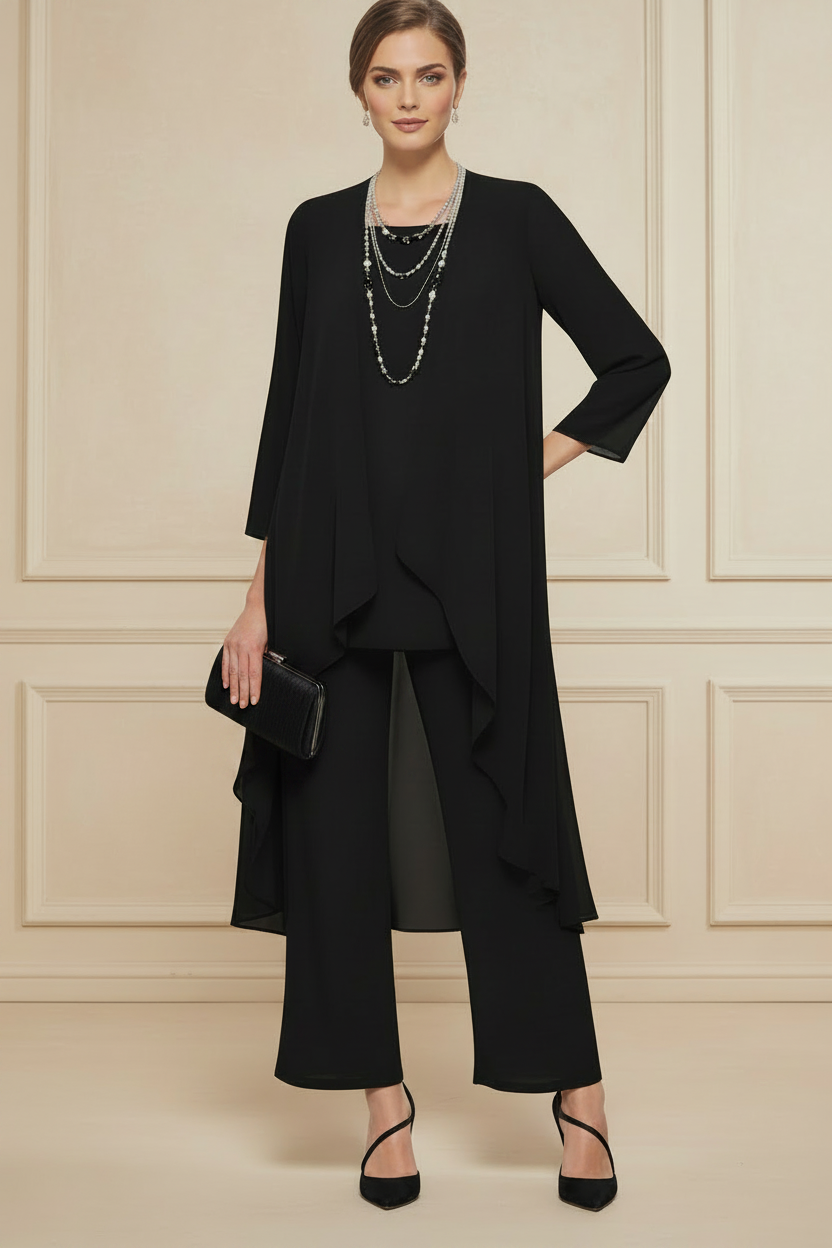 Women's 3-Piece Set Cardigan, T-Shirt and Pants - Black