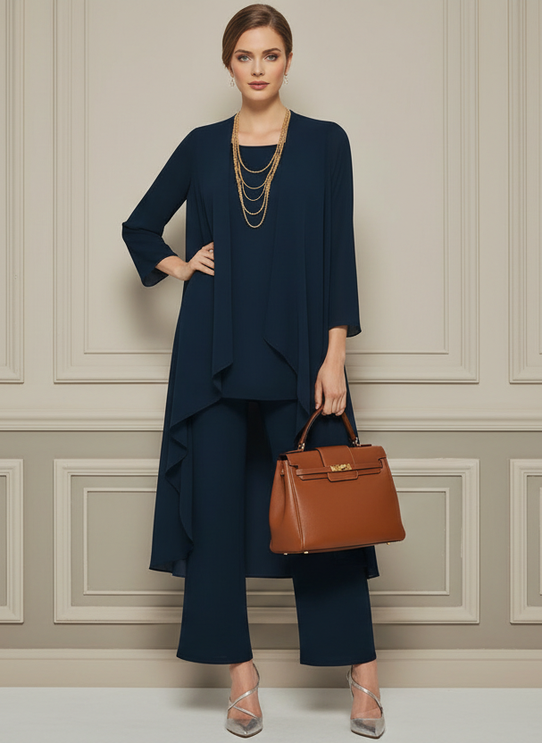 Women's 3-Piece Set Cardigan, T-Shirt and Pants - Blue