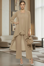 Women's 3-Piece Set Cardigan, T-Shirt and Pants - Beige