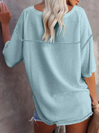 Women's Waffle Knit V-Neck Short Sleeve T-Shirt