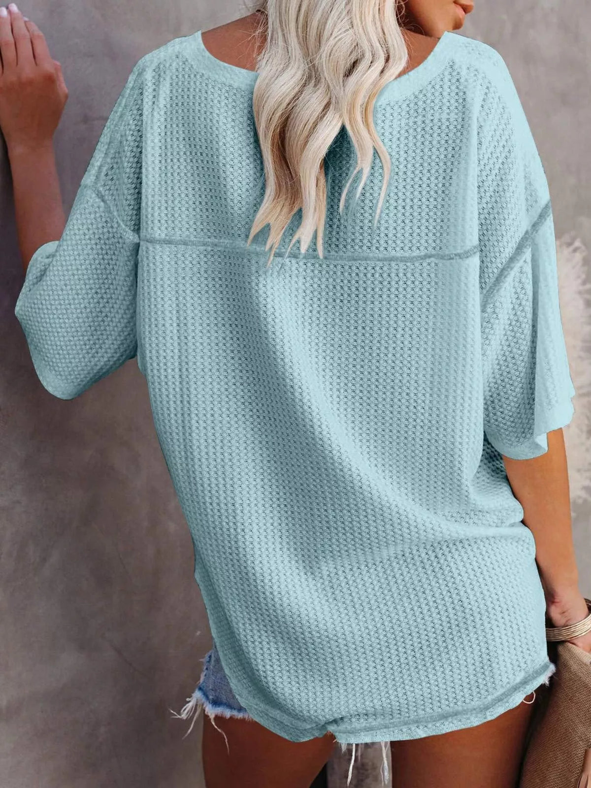 Women's Waffle Knit V-Neck Short Sleeve T-Shirt