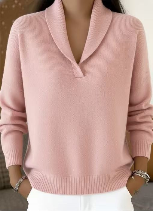 Women's Oversized V-Neck Batwing Sleeve Sweater - Pink