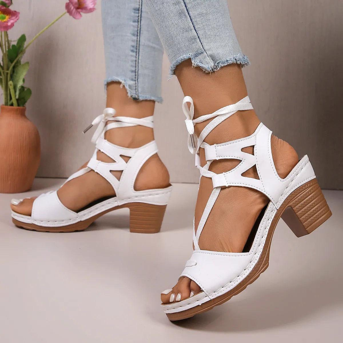 Women's Lace-Up Block Heel Sandals