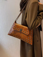 Women's Studded Flap Shoulder Bag with Chain