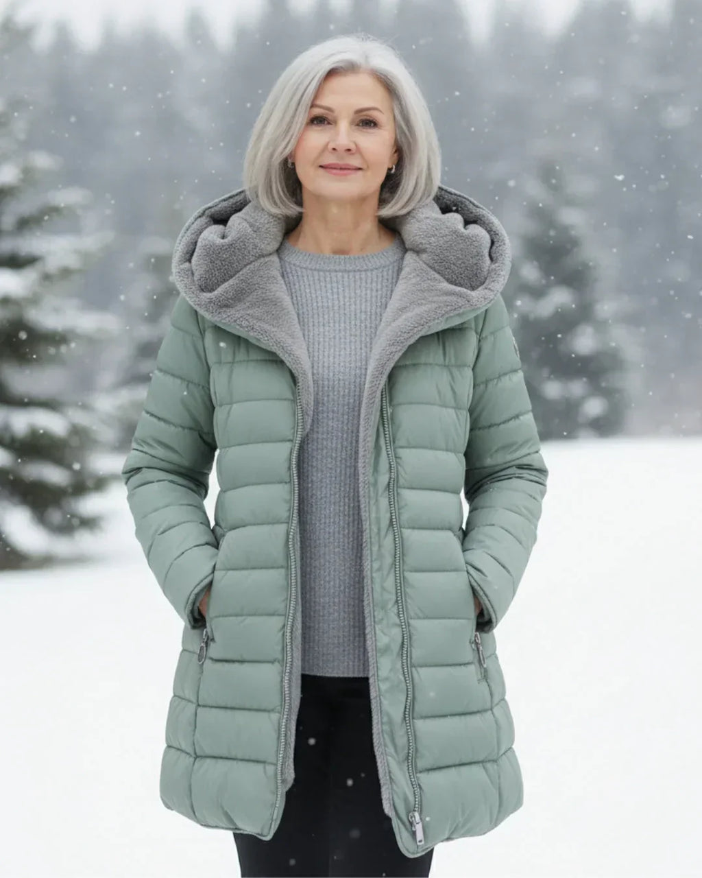 Women's Long Padded Winter Coat - Light Green