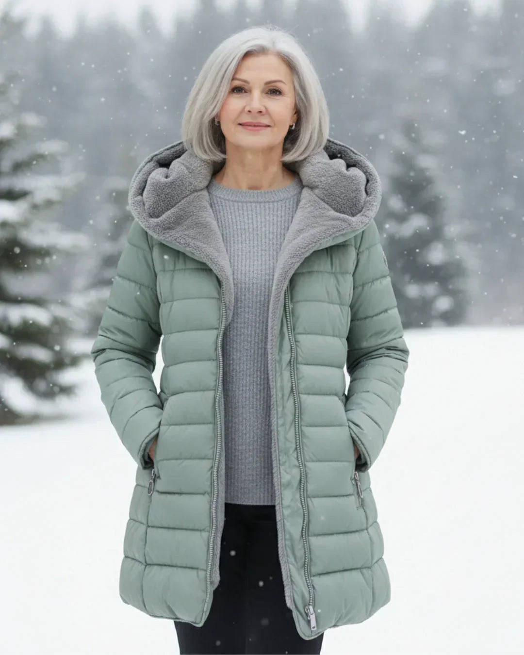 Women's Long Padded Winter Coat - Light Green