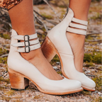 Women's Comfortable Leather Heels - White