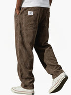 Men's Corduroy Pants with Elastic Waist - Brown
