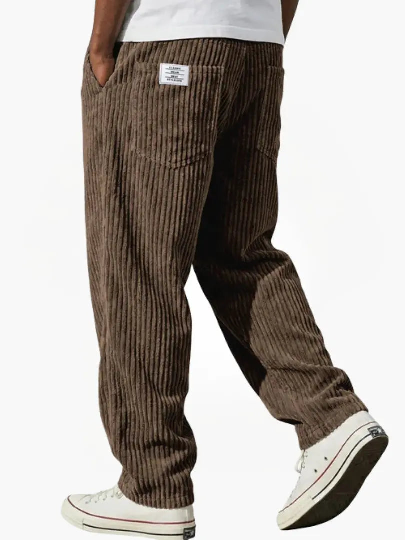 Men's Corduroy Pants with Elastic Waist - Brown